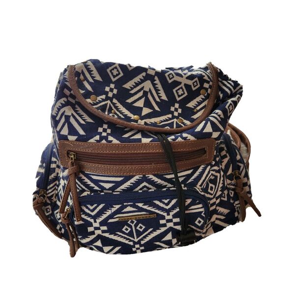 Joe Boxer Backpack Jute Fabric w/Vegan Strap Blue/White Brown - Picture 2 of 11